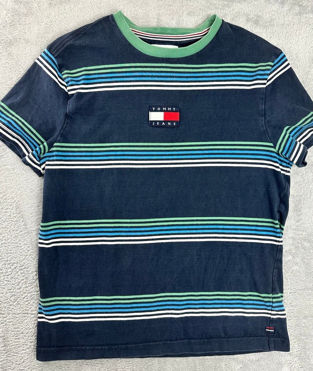 Vintage Y2K Tommy Jeans Baby Tee Shirt Size Small Embroidered Striped Preppy